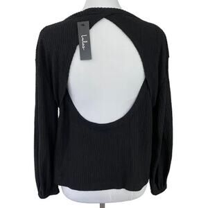 Lulus Jack of All Trades Cutout Back Waffle Sweater XS/Extra Small Black NWT USA